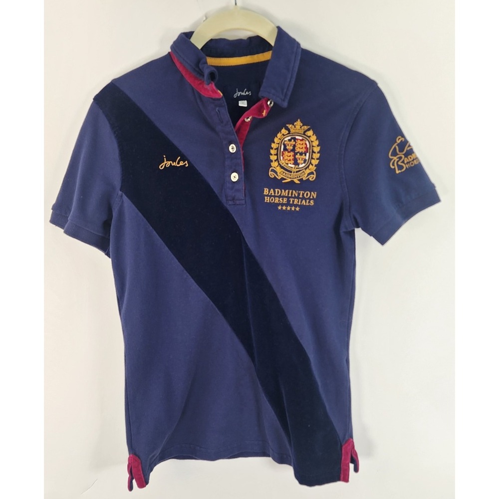 Joules Badminton Horse Trials Top Women's 2 Velvet Trim Accent Embroidered Navy